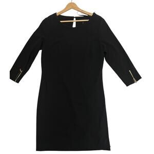 Laundry by Shelli Segal Black Midi Dress with Gold Zipper Details - Size 10